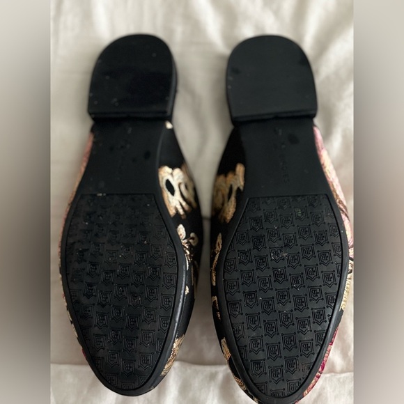 Birdies Black Satin Floral Embroidered Loafers Slides Flats Size 8 - Picture 4 of 4